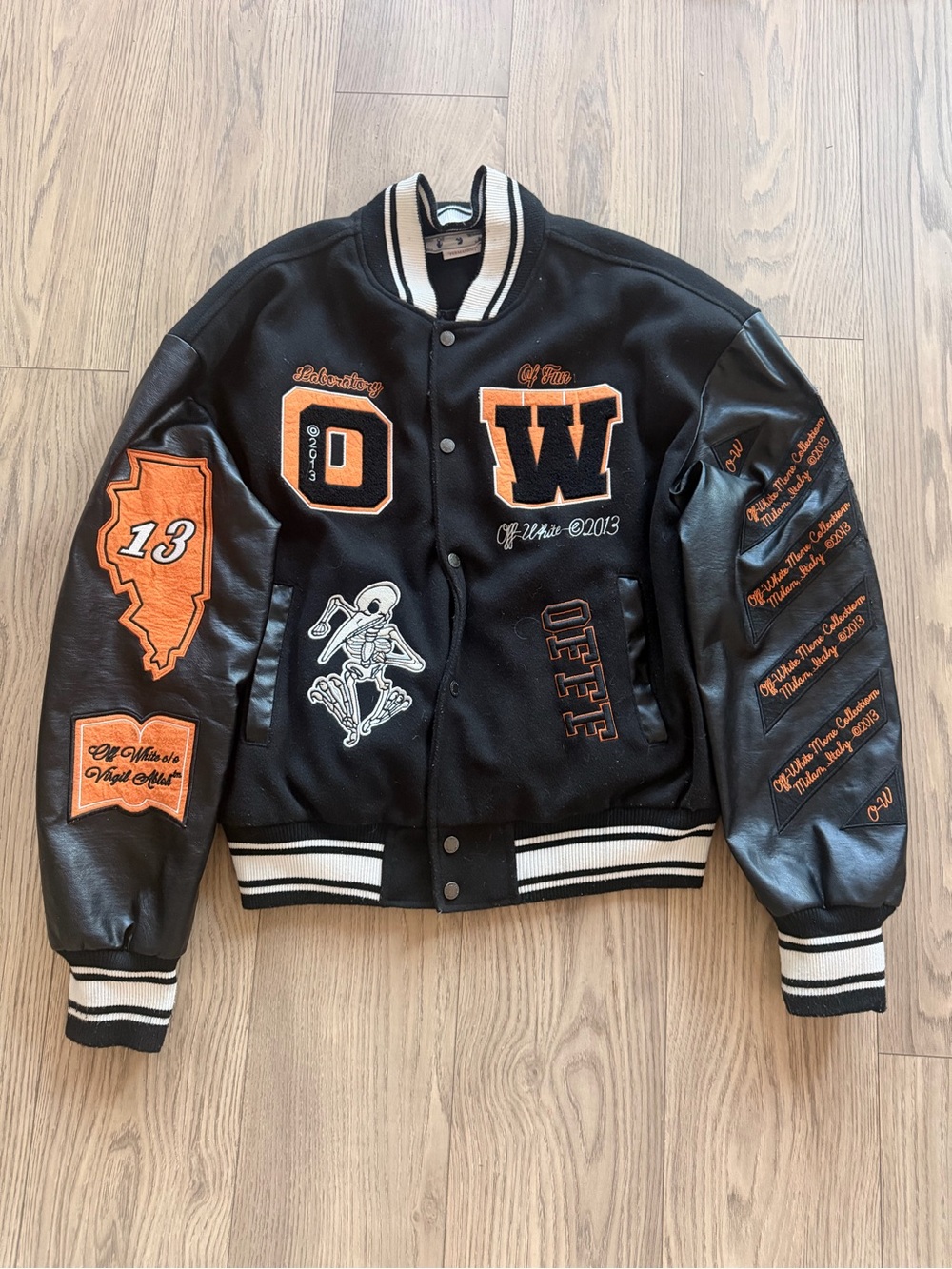 Off-White 2013 RARE Black and Orange Varsity Letterman Jacket